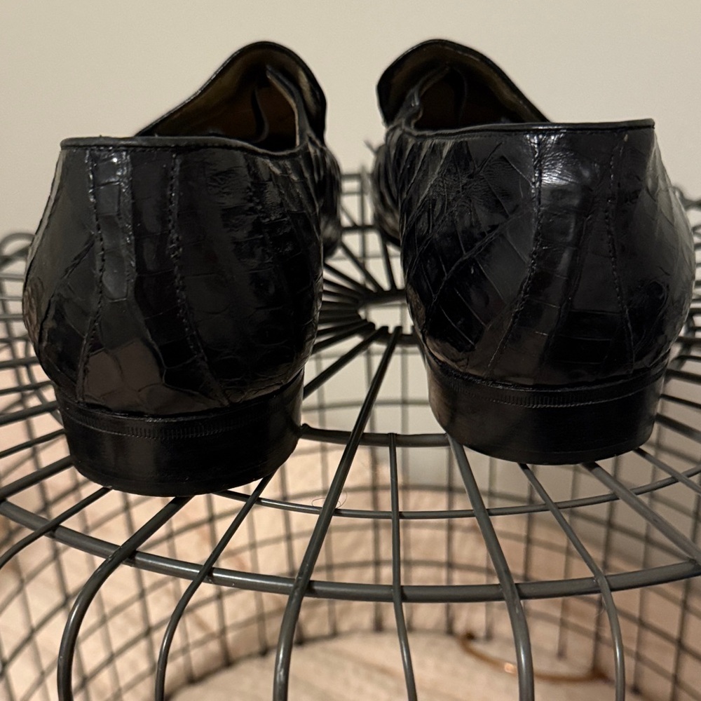 Bruno Magli Glossy Black Croc-Embossed Loafers - Picture 3 of 6